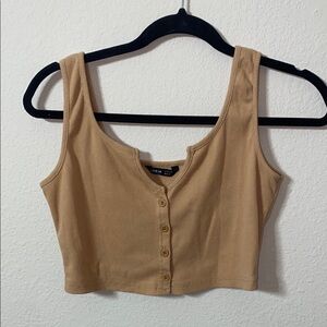 💫Lightweight Tan Cropped Button up top!